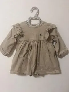 【POLO】70cm フリルロンパース ワンピース風 ベージュ 女の子のサムネイル
