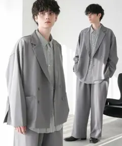 ダブルテーラードジャケット + ワイドバギーイージパンツ