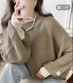 《JAVAジャバ コラボ》重ね着風ローゲージオーバーサイズニット　XL