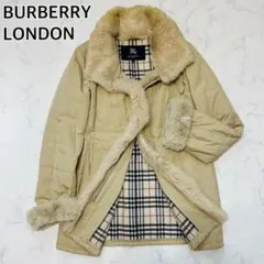 【美品】バーバリーロンドン　ラビットファー　ノバチェック　中綿コート　ミドル　L