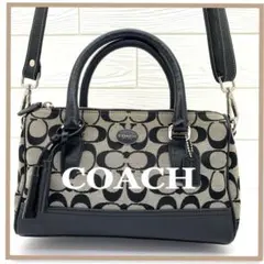 COACH ショルダーバッグ ベージュ/ブラックシグネチャー2Wayミニボストン
