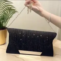 【新品】パーティーバッグ クラッチ 結婚式 黒 ゴールド ラメ 2way 綺麗