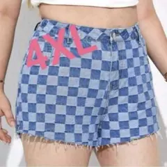 【新品】レディース デニム ショートパンツ 4XL 大きいサイズ チェッカー柄