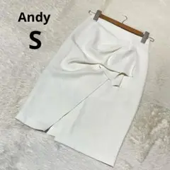 Andy アンディ タイトスカート 膝丈 白 無地 ドレープ きれいめ/Sのサムネイル