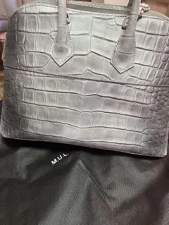 MUL スクエアトート　クロコダイル型押しレザー トートバッグ ホワイトヌバック