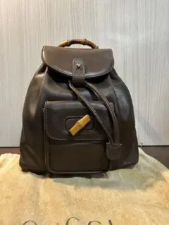 最高モデル】グッチ☆バンブー 2ポケット 金金具 リュック ブラウン 