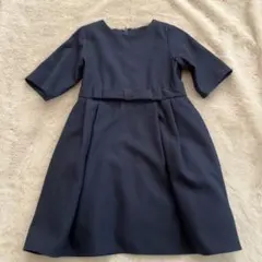ネイビー 半袖 ベビードレス ウエストリボン　90