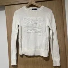 ポロラルフローレン アメリカ国旗デザイン ニットセーター 長袖 ホワイト