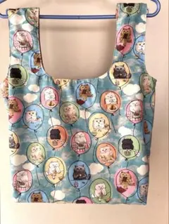 猫イラストのエコバッグ、ミニポーチのセット