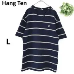 ❣️ハンテン❣️半袖ポロシャツ Tシャツ ストライプ ボーダー ネイビー 紺 Lのサムネイル
