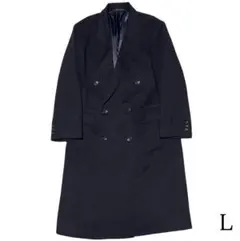 カシミヤ100%【vintage】マキシ丈ダブルチェスターコート 濃紺 L