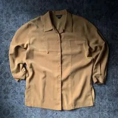 希少 デザインシャツ レトロ とろみ感 マスタードイエロー 春 古着