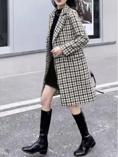 GRL チェック柄ツイードチェスターコート　ロングコート　at1657