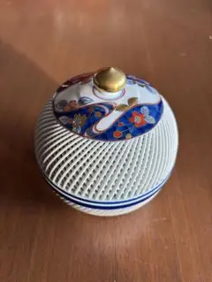 陶器製　篭目焼　網目デザイン　菓子器