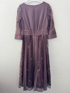 Kana プリーツレース　７分袖パープル レースドレス