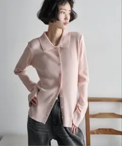 the yon リブニットポロカーディガン