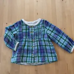 RAG MART チェック柄シャツ ダブルガーゼ　グリーン　100cm