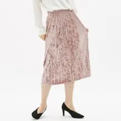 GU クラッシュベロアプリーツスカート Mサイズ 11 PINK ピンク