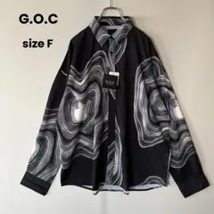 G.O.C サテンタッチ オーバーサイズ シャツ モノトーン 総柄 黒 白 Fのサムネイル