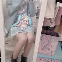水色と緑のチェックプリーツスカート なんちゃって制服 スカート 緑 水色