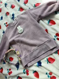 petit main 薄紫色ウサギ刺繍セーター 100cm