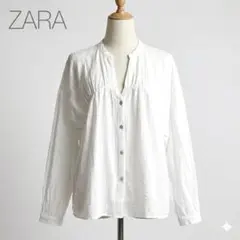 ZARA ザラ コットン Vネック ブラウス 七分袖 ホワイト L