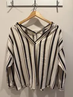 【最安値】アズールバイマウジー ブラウス 長袖 ストライプ Vネック