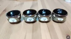 【美品】たぬき お猪口 4個セット ぐい呑み 酒器 陶器 信楽焼風 狸