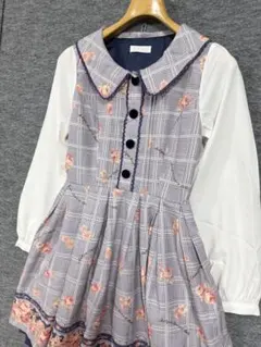 LIZLISA リズリサ グレンチェックローズ 花柄チェックワンピース 0