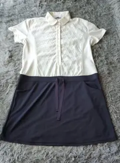 希少LLレディース ゴルフ ワンピース ホワイト×ネイビー
