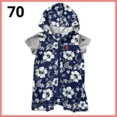 チャンピオン ベビーロンパース 半袖 サイズ70 ハイビスカス フード付 夏用