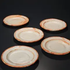 【美品】鈴木蔵　志野小皿５枚　丸皿　二重箱共箱　人間国宝　R1732N3のサムネイル