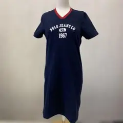Polo Jeans ポロ ジーンズ ネイビー 半袖 Vネック ワンピース S