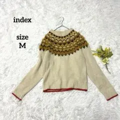 インデックス 長袖セーター ニット フェアアイル柄 フリンジ デザイン 配色 M