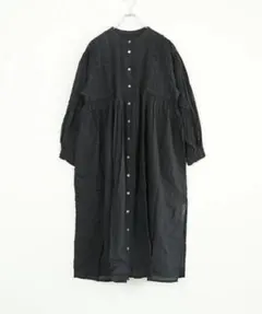 nest Robe 24SS リネン近江晒レース切り替え袖ワンピース ブラック