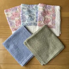 【新品未使用】花柄のハンドタオル 3枚 & SEKマーク付きタオルハンカチ2枚