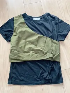 レディース半袖Tシャツ AZUL 黒　カーキ　重ね着風のサムネイル