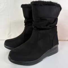 ★希少な幅広(4E)ブーツ★【新品】ゆったり幅広『ボアブーツ』黒LL24.5cm