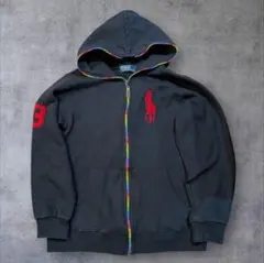 ラルフローレン ビッグポニー ジップアップパーカー ブラック S　カラフルジップ