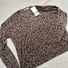 【新品】ZARA ヒョウ柄 薄手　長袖ニット　サイズL