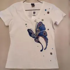 GAPのTシャツに蝶デザイン Vネック ホワイト