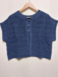 【美品studioCLIP半袖カーディガン】フリーサイズ/ニットベスト/ネイビー