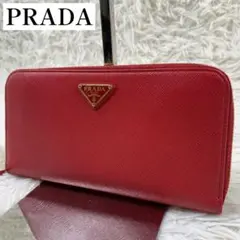 【✨極美品✨】プラダ 三角ロゴ ラウンドファスナー 長財布 レッド RFID