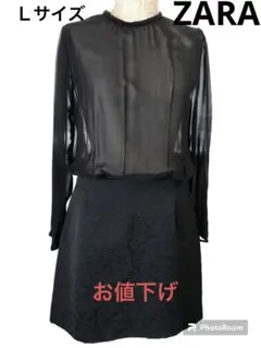 ZARA 黒　Ｌサイズ　シースルー　ワンピース　後ろリボンが可愛い