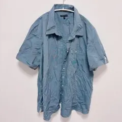 半袖シャツ 青 ブルー 汗取り 4L 3L 2XL ブラウス 大きいサイズ