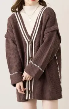 Chico ブラウン 2wayラインカーディガン