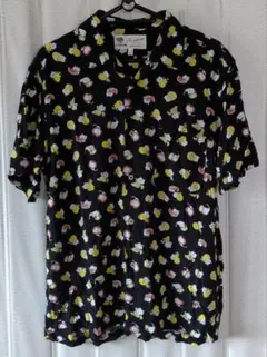 ネコとフルーツ柄 アロハシャツ M