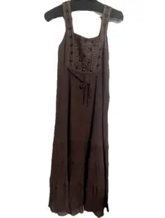 美品　グレースコンチネンタル　ワンピース ノースリーブ 刺繍　ブラウン　ロング