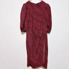 美品 バナナリパブリック ワンピース 丸首 五分袖 【M】赤 黒 ポリエステル