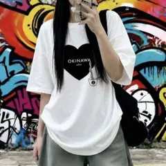 OKINAWA soba ハートプリント 半袖Tシャツ ホワイト　タグなし